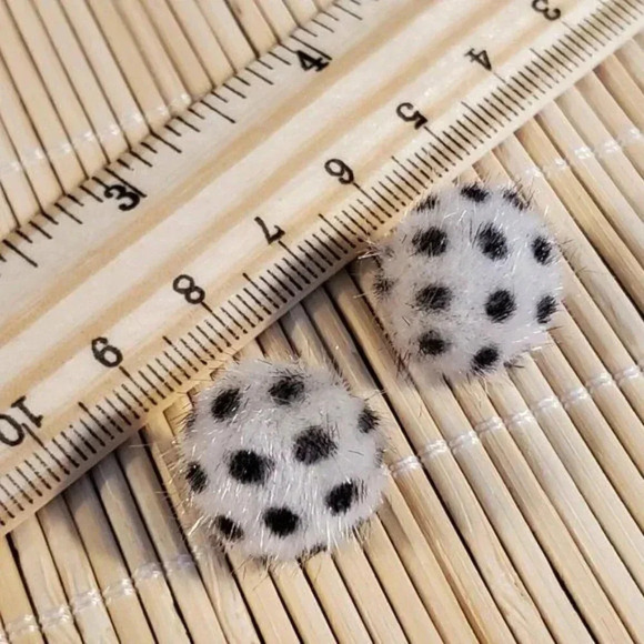 Faux Fur Fuzzy Polka Dot Earrings Gray White - Picture 3 of 3